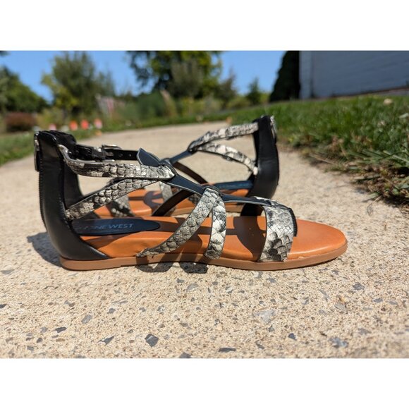 NWOT Nine West Caila Gladiator Sandals Womens 7.5 M Snake Animal Print Flats - Picture 5 of 11